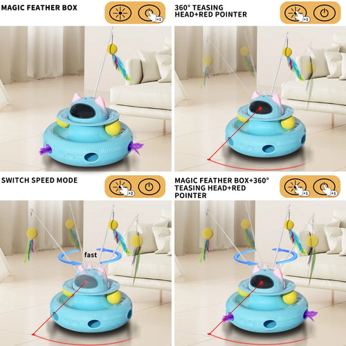 4-in-1 Smart Interactive Cat Toy: USB Rechargeable Feather Wand with Laser Pointer & Engaging Play Features for Indoor Cats