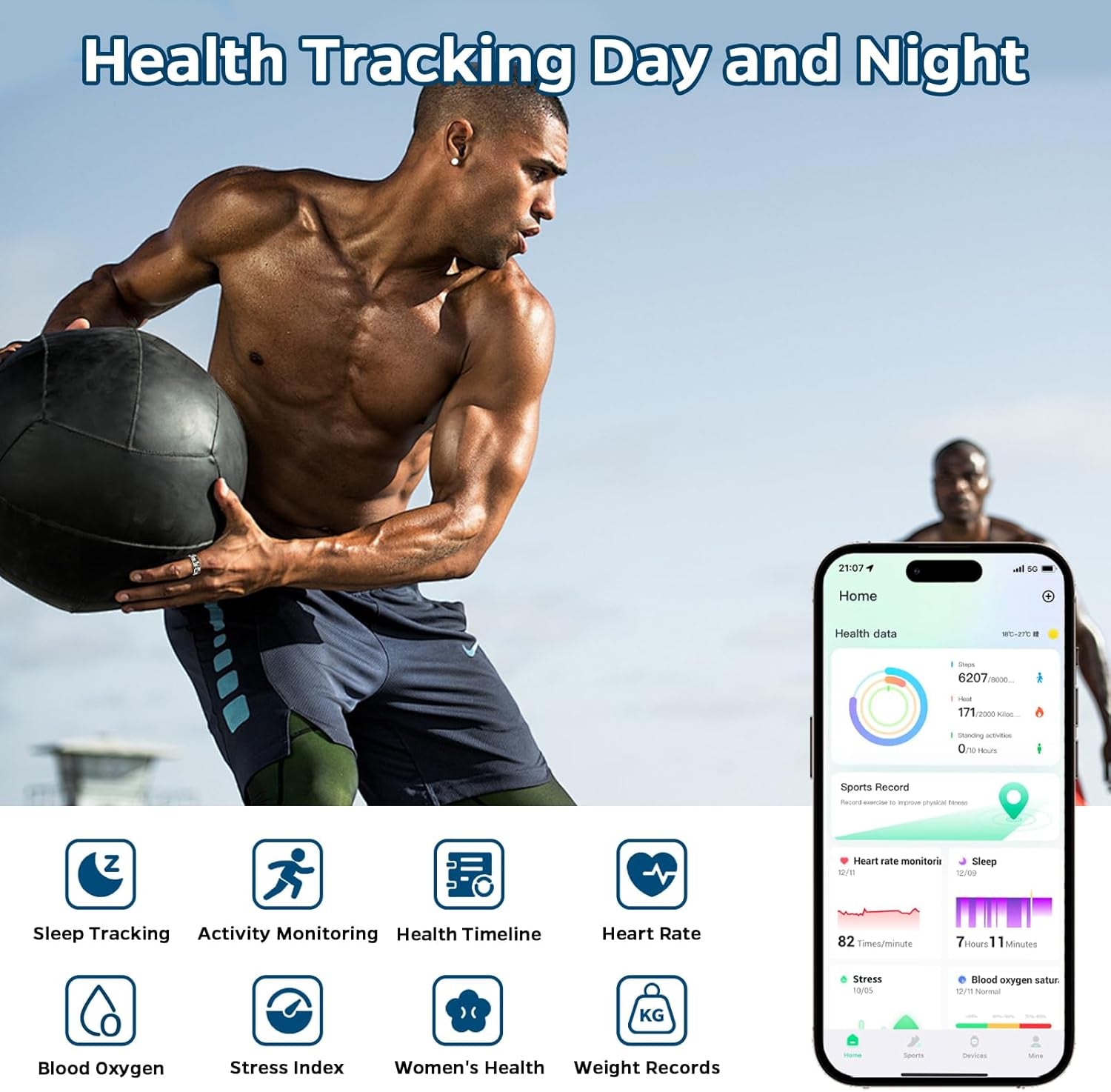 Smart Ring Health and Sleep Tracker - Waterproof Fitness Ring with Heart Rate Monitoring, Activity Tracking, Air Gesture Control, and 7-Day Battery Life for iOS and Android (Stylish Silver #8)