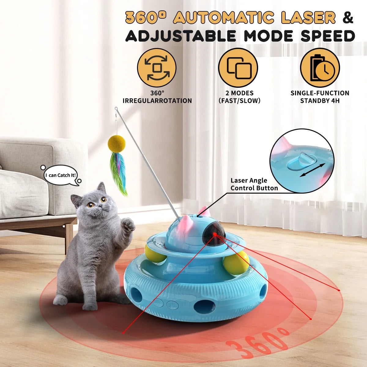 4-in-1 Smart Interactive Cat Toy: USB Rechargeable Feather Wand with Laser Pointer & Engaging Play Features for Indoor Cats