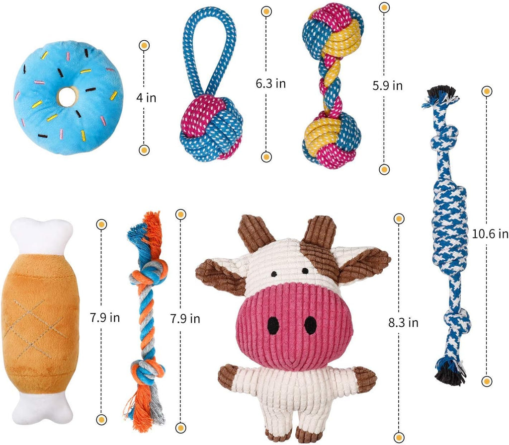 7-Piece Small Dog Toy Collection: Durable Chew Toys, Puppy Teething Ropes, and Squeaky Calf Toys - Non-Toxic and Safe
