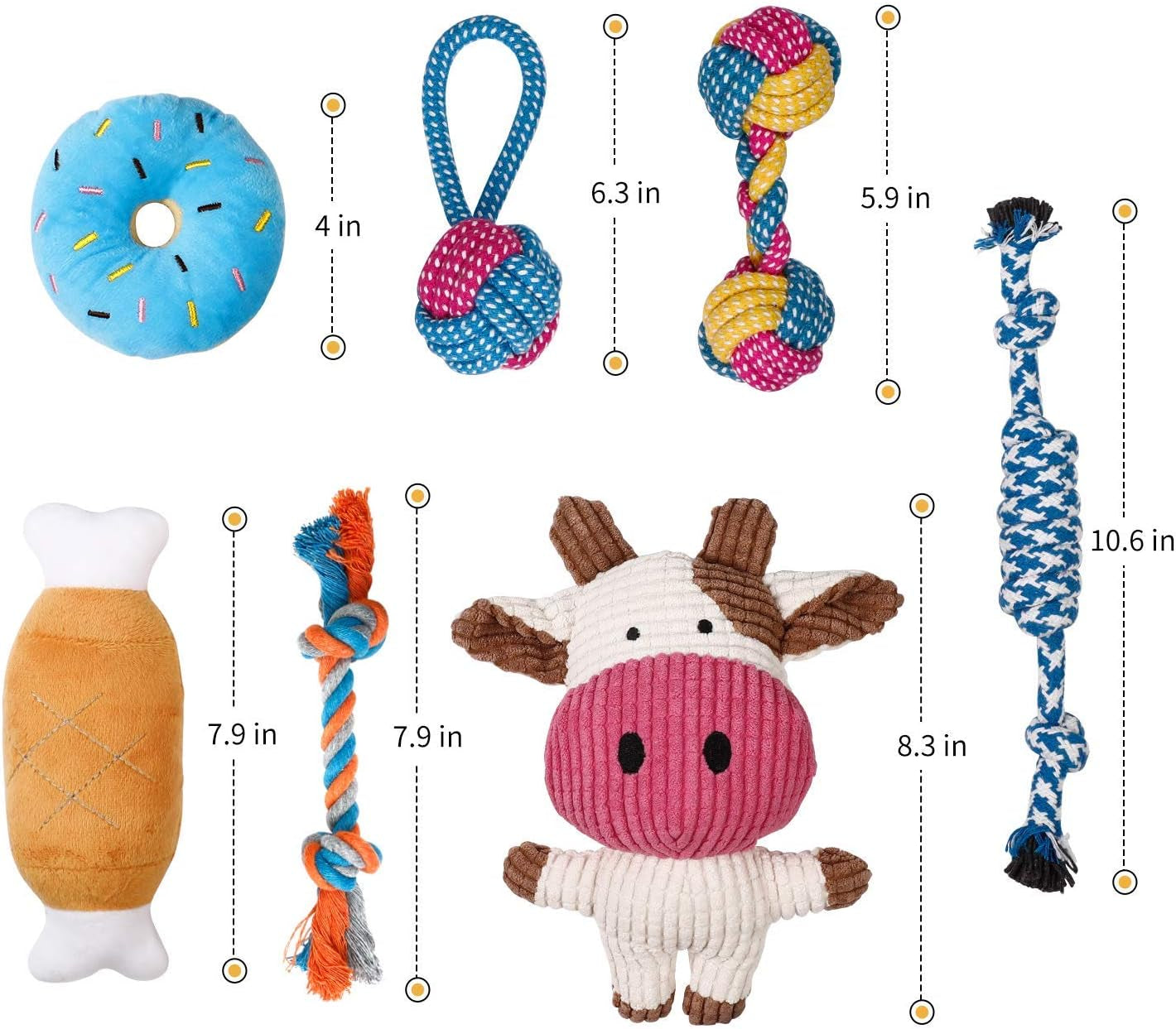 7-Piece Small Dog Toy Collection: Durable Chew Toys, Puppy Teething Ropes, and Squeaky Calf Toys - Non-Toxic and Safe
