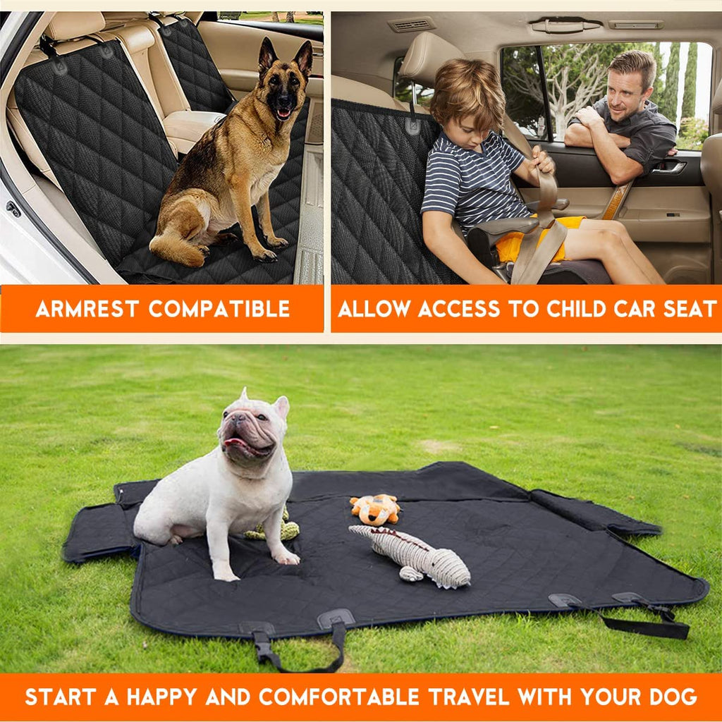 Dog Car Seat Cover - Waterproof Back Seat Protector for Pets with Non-Slip Design Compatible with Most Cars, Trucks, and SUVs - Black