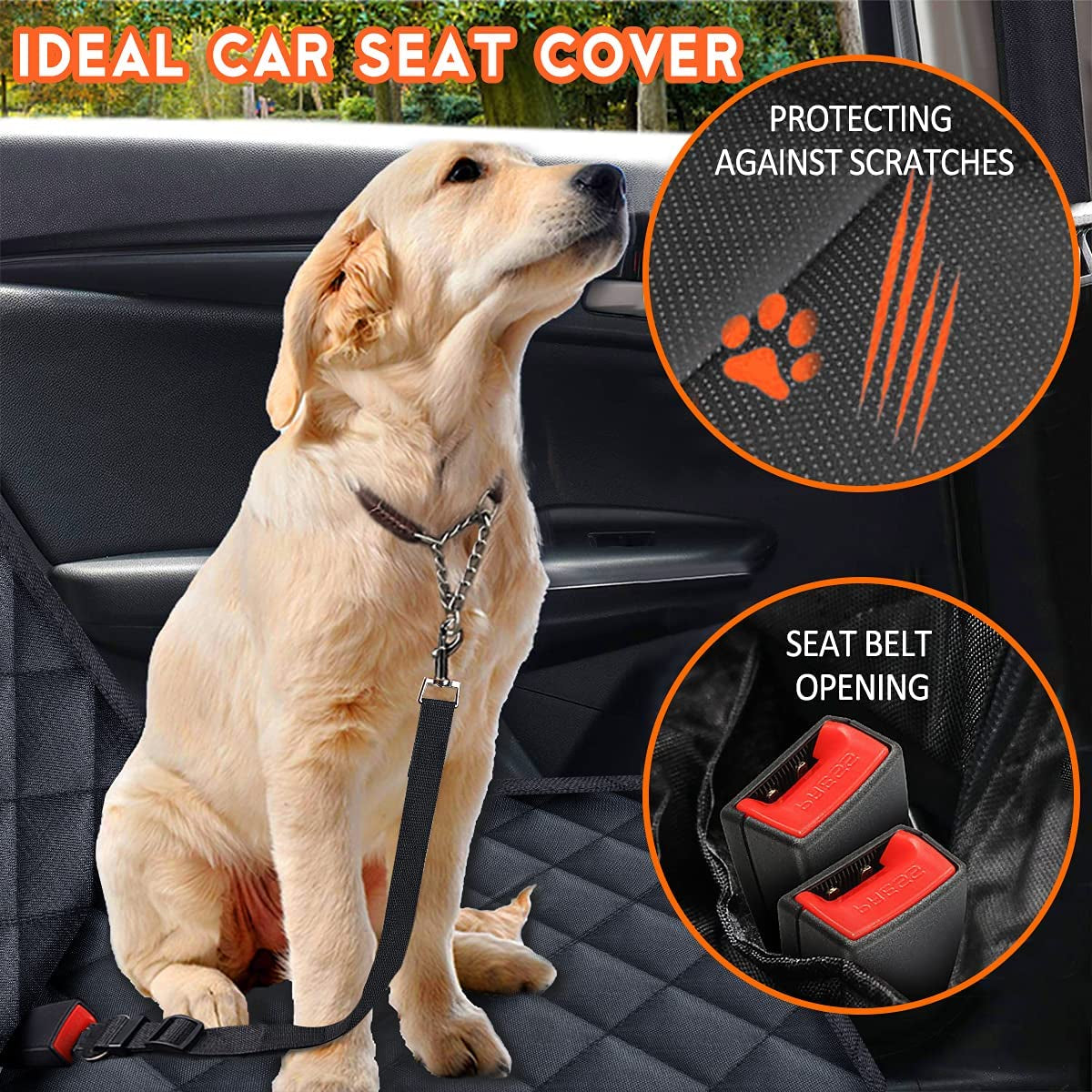 Dog Car Seat Cover - Waterproof Back Seat Protector for Pets with Non-Slip Design Compatible with Most Cars, Trucks, and SUVs - Black