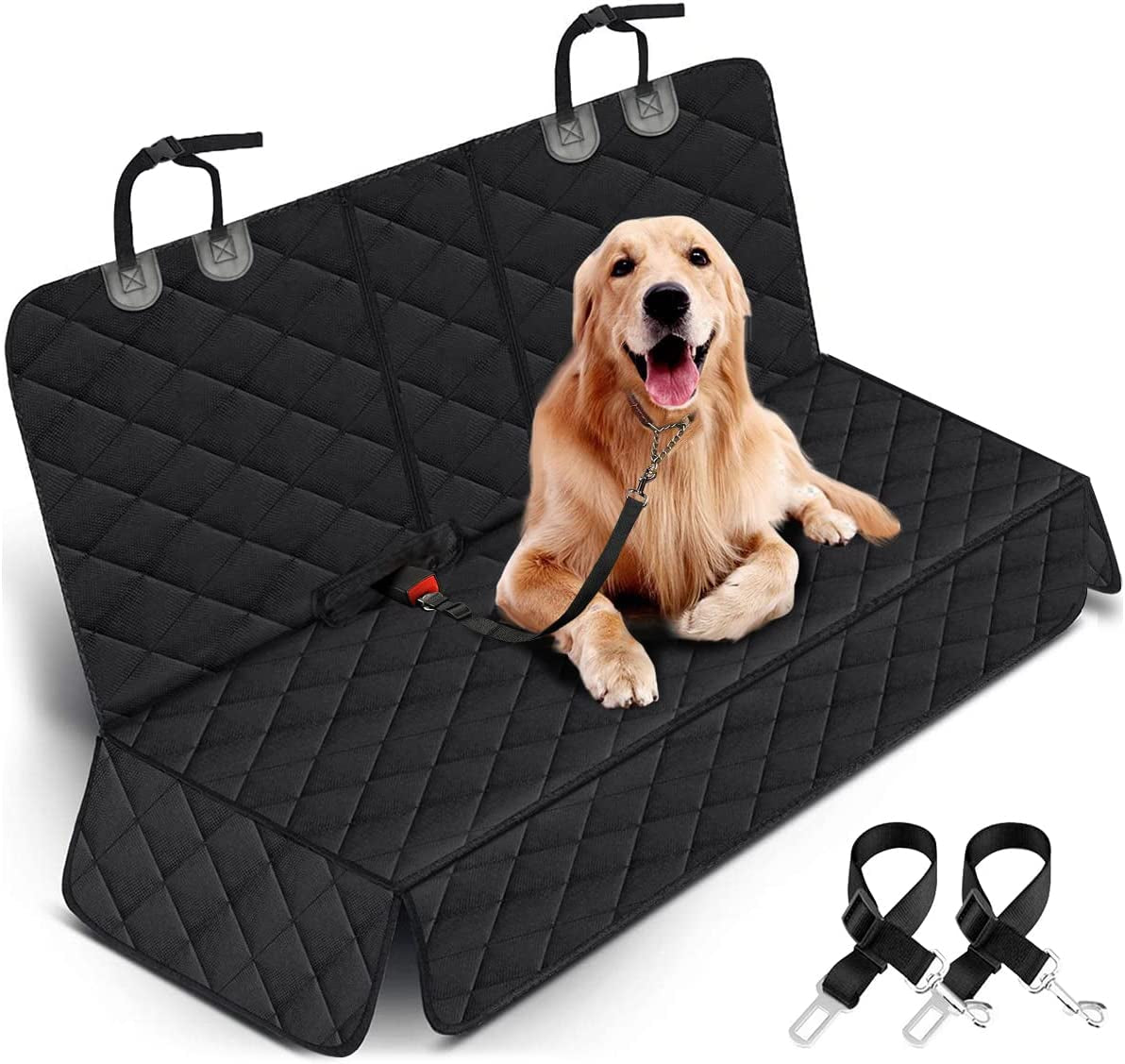 Dog Car Seat Cover - Waterproof Back Seat Protector for Pets with Non-Slip Design Compatible with Most Cars, Trucks, and SUVs - Black