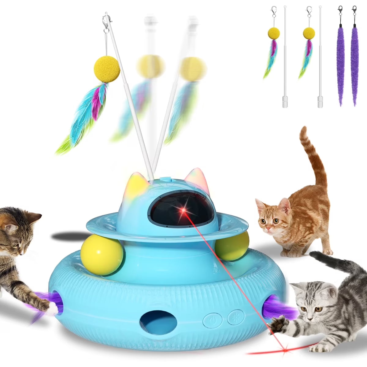 4-in-1 Smart Interactive Cat Toy: USB Rechargeable Feather Wand with Laser Pointer & Engaging Play Features for Indoor Cats