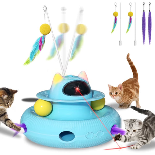 4-in-1 Smart Interactive Cat Toy: USB Rechargeable Feather Wand with Laser Pointer & Engaging Play Features for Indoor Cats
