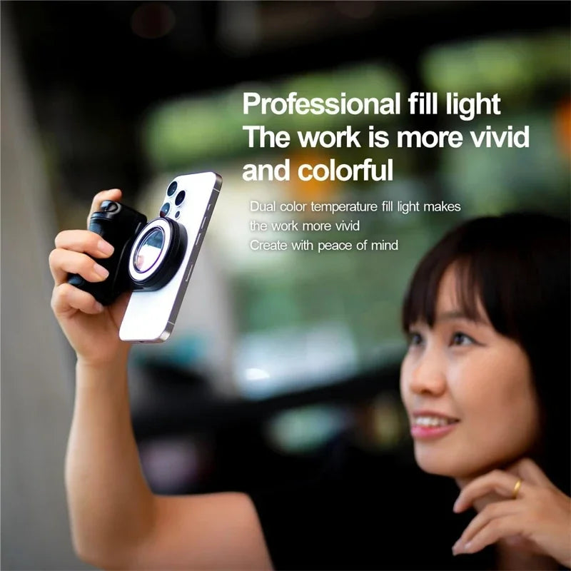 Transform Your Photography with the 3-in-1 Magnetic Selfie Ring LED Light, Gimbal Stabilizer, and Tripod Holder for MagSafe iPhone