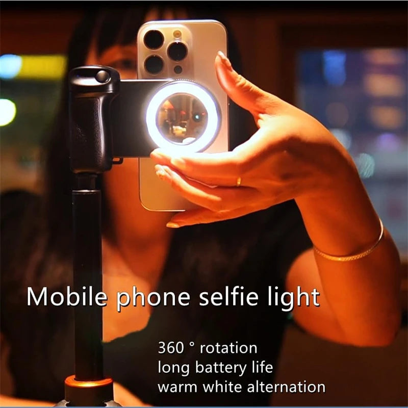 Transform Your Photography with the 3-in-1 Magnetic Selfie Ring LED Light, Gimbal Stabilizer, and Tripod Holder for MagSafe iPhone