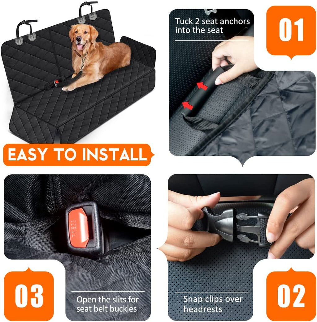 Dog Car Seat Cover - Waterproof Back Seat Protector for Pets with Non-Slip Design Compatible with Most Cars, Trucks, and SUVs - Black