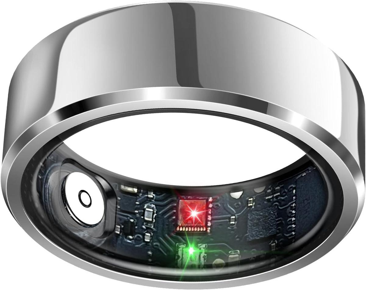 Advanced Sleep Tracking Ring with Heart Rate Monitoring, Waterproof Design for Activity Tracking, Air Gesture Control, Up to 7-Day Battery Life, Compatible with iOS and Android (Silver, Size #12)