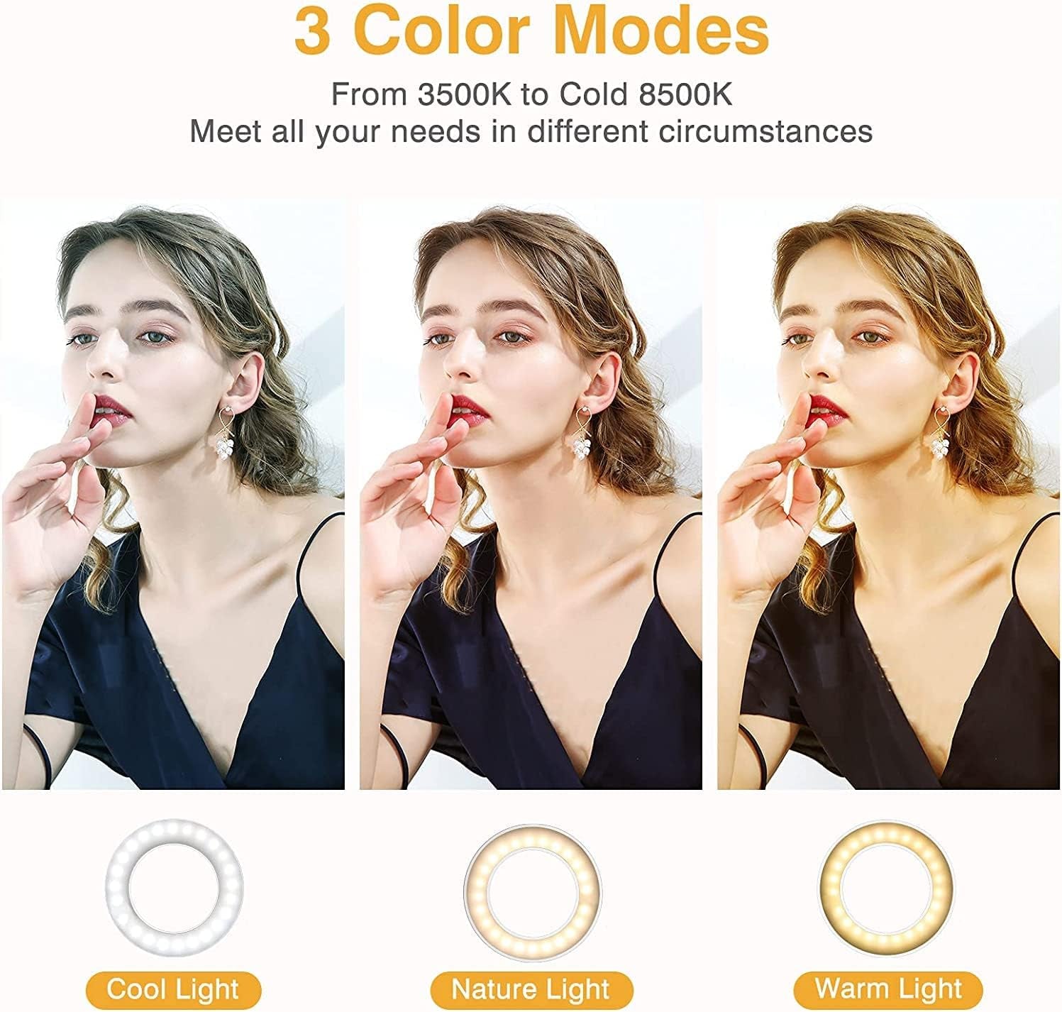 Rechargeable 60 LED Clip-On Selfie Ring Light for Phones, Laptops, and Tablets (3 Models, 5 Brightness Levels)